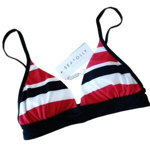 SEAFOLLY Walk The Line tri stripe triangle bikini top in chili red Size 2 NEW